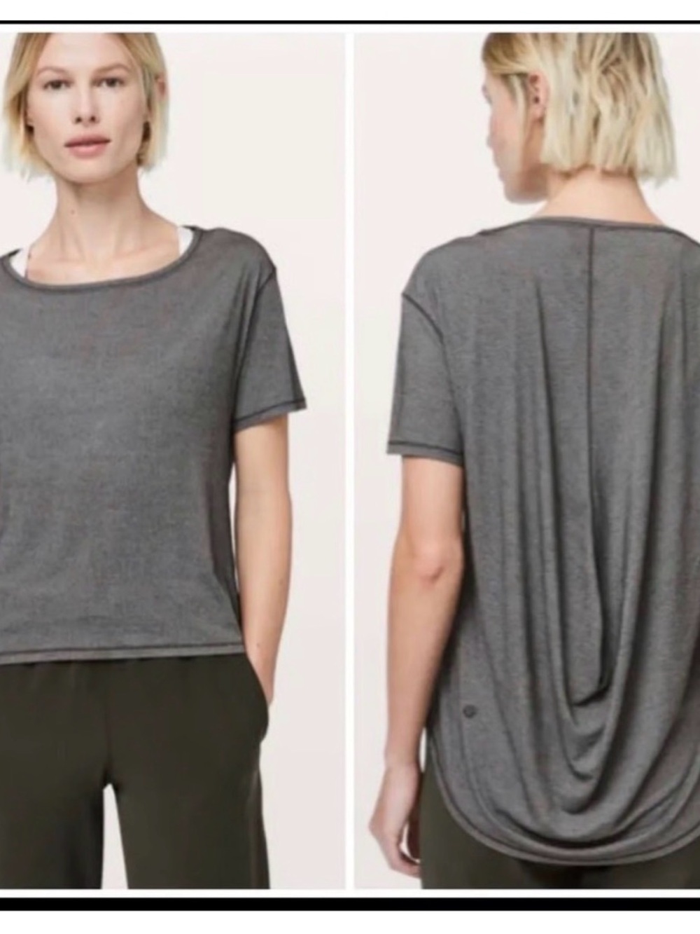 Lululemon Fall In Place Short Sleeve Heathered Black / White size 6
